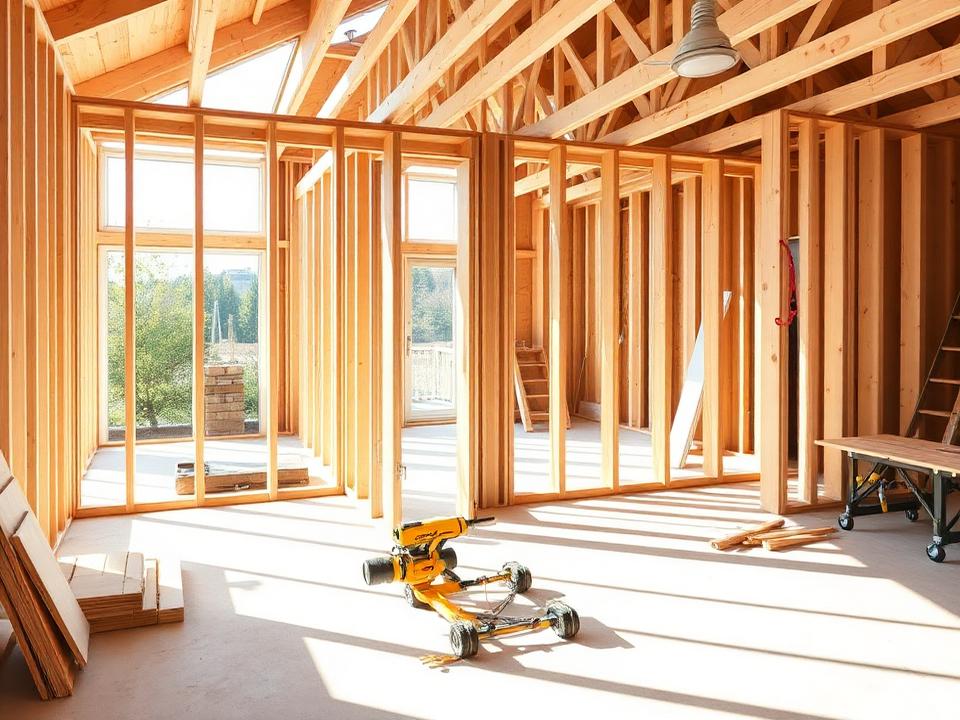 Structure de bois d'un agrandissement résidentiel en chantier