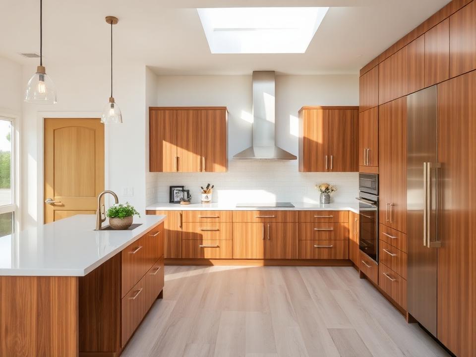 Cuisine résidentielle rénovée avec armoires en bois